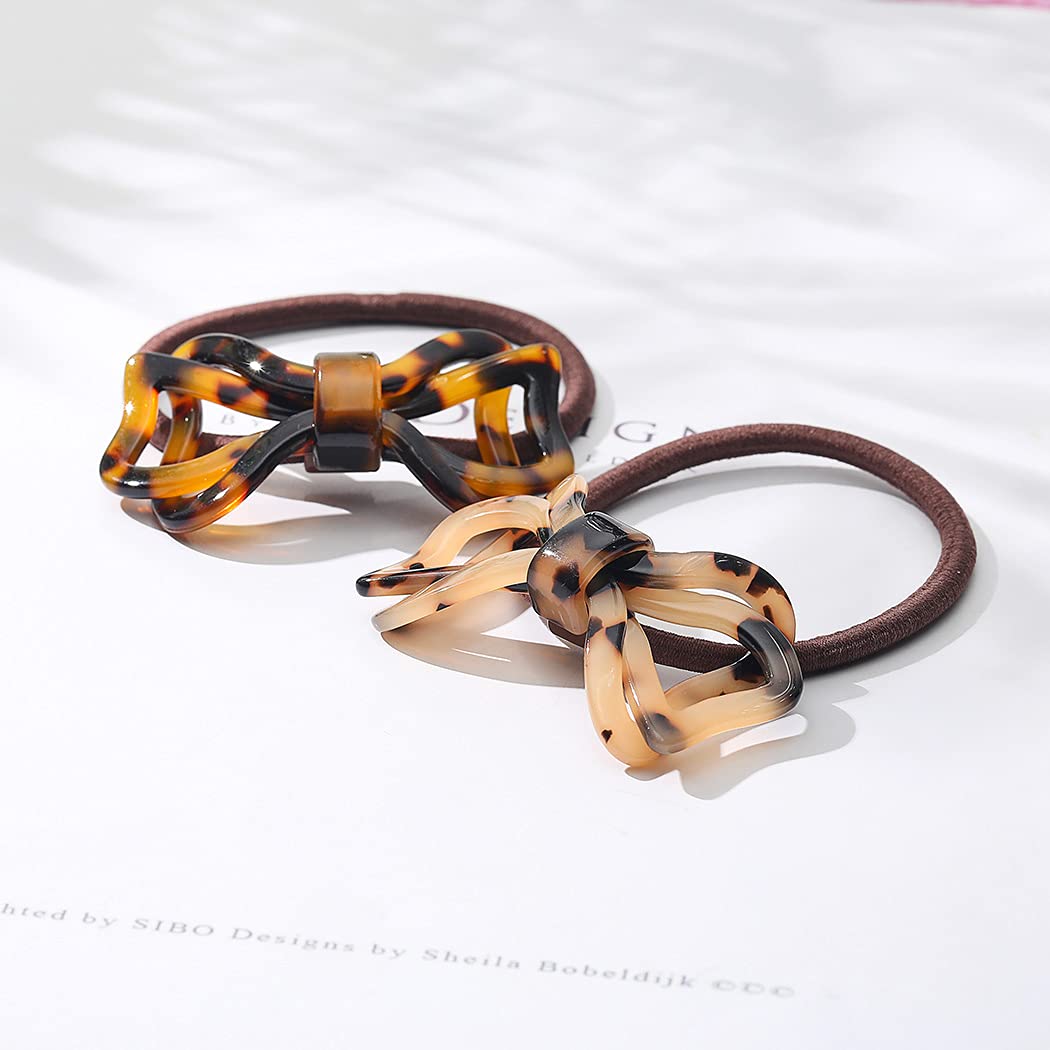 Tortoise Shell Hair Ties Bowknot Hair Scrunchies Elastic Hair Bands Styling Stretchy Ponytail Holders Hair Accessories for Women and Girls (Pack of 2)