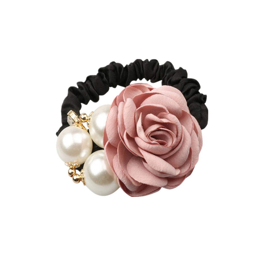4Pcs Korean Fashion Pearl Hair Rope Rose Flower Rhinestone Hair Ties/ Jewelry Rubber Band - Image 2