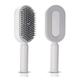 Self Cleaning Hair Brush, 3D Air Cushion Hair Brushes for Women, Airbag Massage Combs for Women, Hair Brush for Thick Hair (White)
