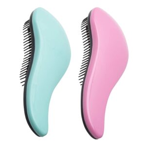 Detangling Brush 2-Pack for Adults & Kids - Green & Pink Hairbrush for Wet/Curly/Thick Hair, Gentle Knot Remover with Scalp Massage