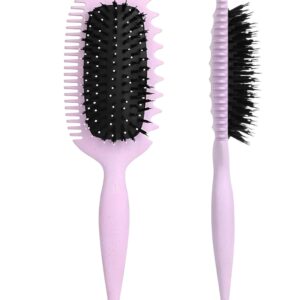 Curl-Defining Detangling 3 in 1 Brush, Air-Cushioned. Square Design, 11-inch Length, Dual Nylon Bristles, Ergonomic Handle,Vented Design with Wide-Tooth Comb purple colour