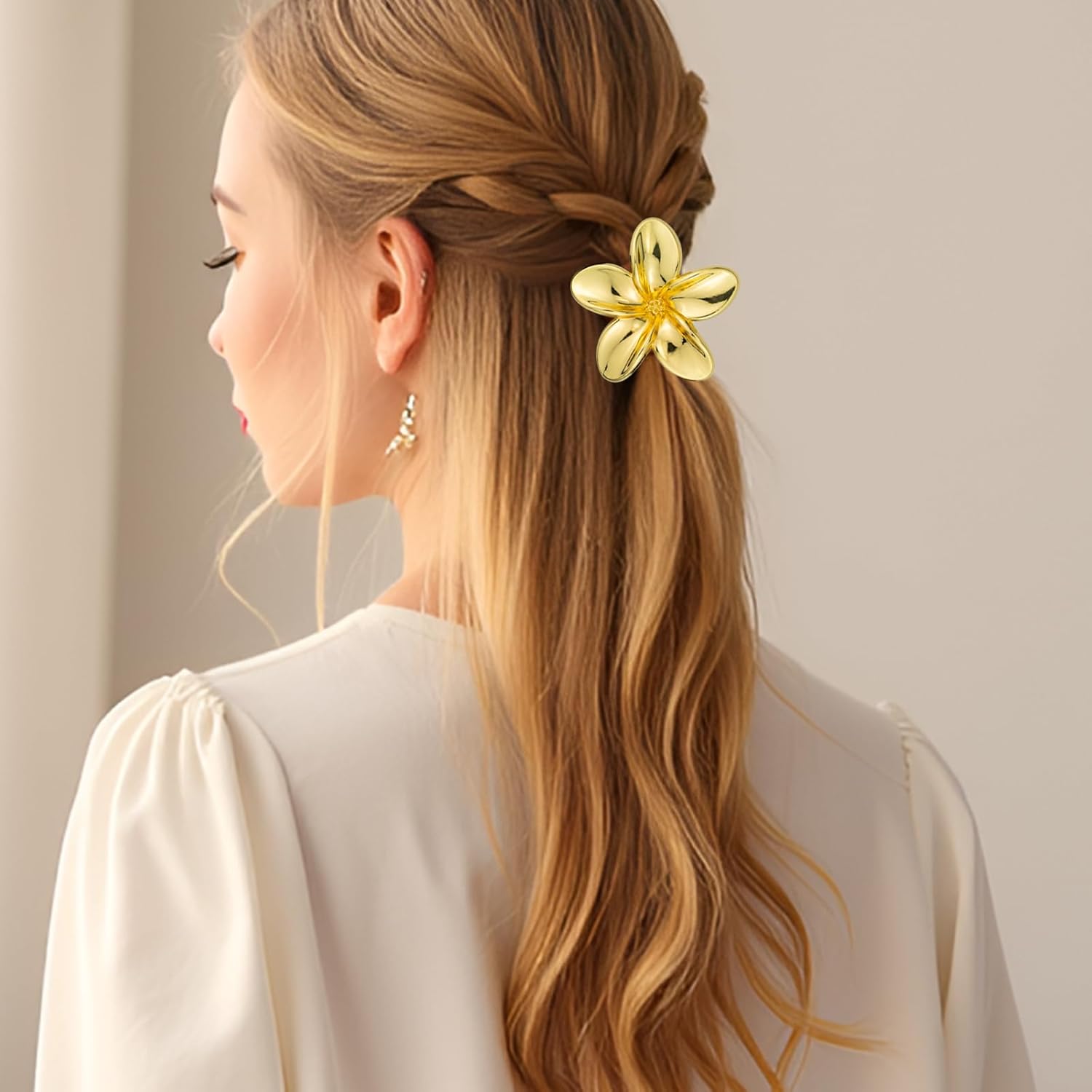 6-Pack Metallic Gold Flower Hair Ties ?C Stretchy Floral Cuff Ponytail Holders for Thick and Thin Hair - Image 2