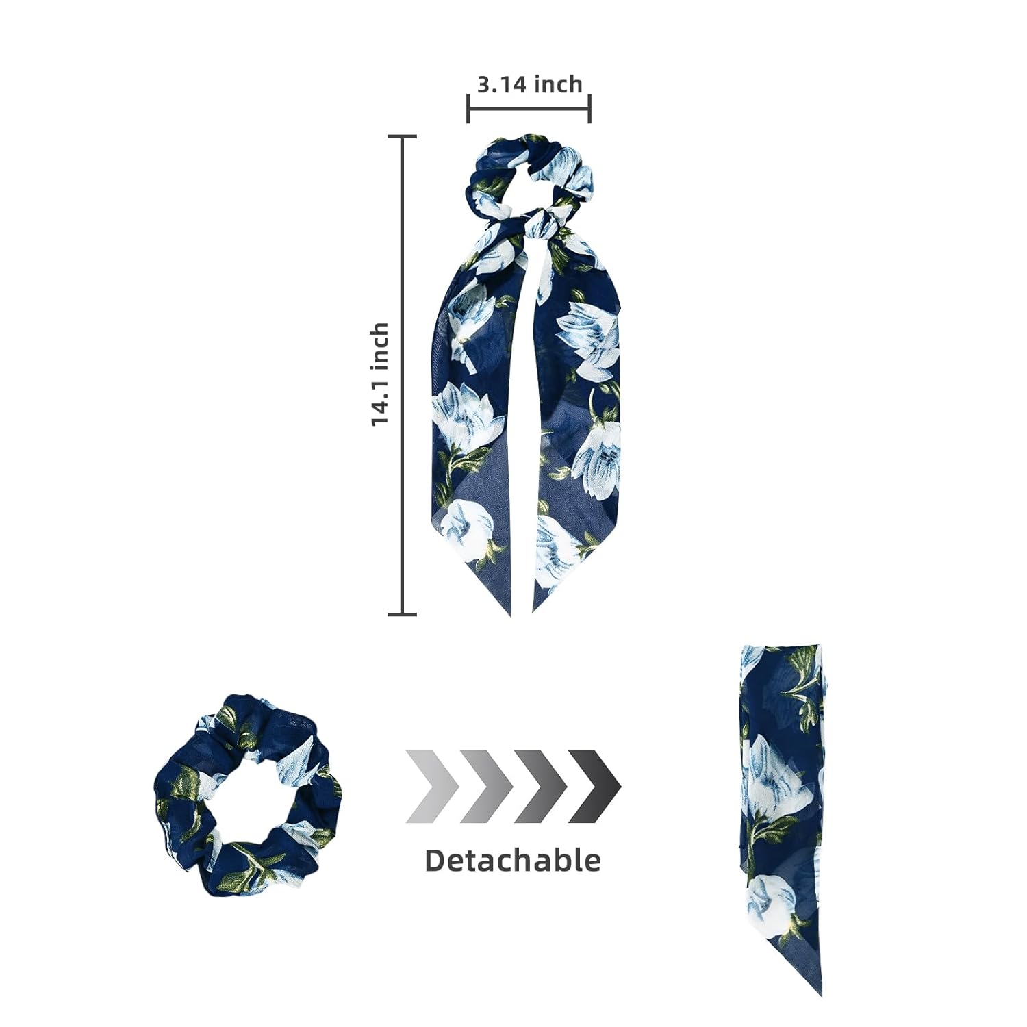 5-Piece Satin Hair Scarf Scrunchies for Women & Girls, Cute Ribbon Bowknot Elastic Hair Ties, Fashion Flower Print Ponytail Holders, Elegant Rubber Bands Scrunchy (Flower Print-01) - Image 2
