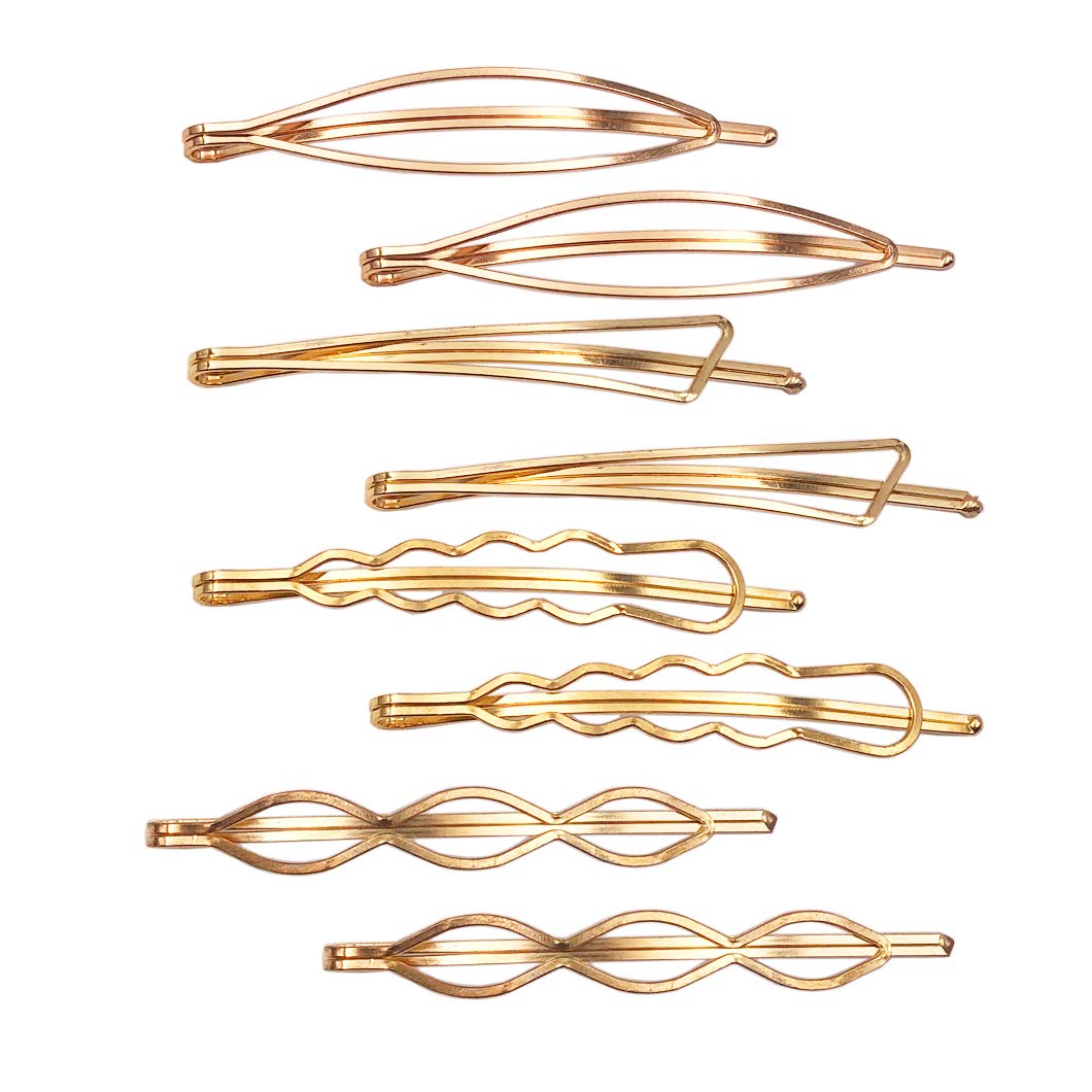 Hair Pins Set Geometric Hair Clips Metal Hairpin Minimalist Hair Styling Jewelry Hair Clamps Accessories Barrettes Gold Bobby Pin for Girl Women (8 Pieces,Style 7)