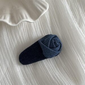 2pcs Blue Denim Hair Clips for Women Girls, Fashion Cute Pearl Flower Snap Hair Barrette Alligator Hairpins Grips, Her Daily Outfits Decor Accessories Birthday Xmas Gift