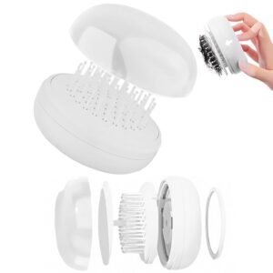 Portable Cushion Comb with Mini Mirror, Compact Travel Hair Brush, Pocket-Sized Detangling Brush, Travel-Friendly Massage Comb for Easy Hair Cleanup (white)