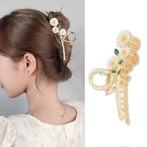Flower Hair Claw Clips White Daisy Large Hair Jaw Clips Metal Gold Hair Clips Non Slips Fashion Hair Barrettes Hairpins Hair Accessories Decorations for Thick/Thin Hair 1Pcs