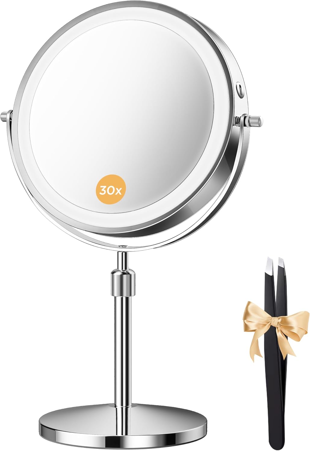 Makeup Mirror, 1X/30X Double Sided Magnifying Mirror/Switch with 3 Colors, 3200 mAh Rechargeable Vanity Mirror with 360?? Rotation, Brightness Adjustable Magnification, Women Gift