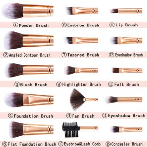 Makeup Brushes  15PCs Marble Makeup Brush Set Premium Synthetic Kabuki Powder Blush Contour Foundation Concealer Eyeshadow Brushes with Makeup Sponge Make up Tool A Grey