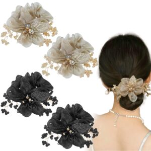 4 Pcs Flower Leaf Elastic Hair Ties Crystal Ponytail Holders Rhinestone Hair Scrunchies Hair Rubber Bands Ropes Hair Accessories for Women Girls