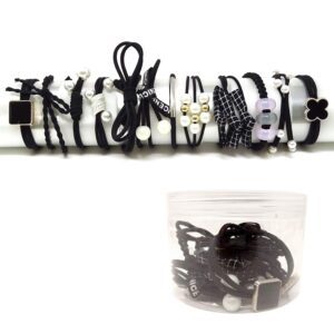 Fashion Hair Accessories 12PCS Korean Cute Elastic Hair Ties Pearl Hair Bands Bowknot Hair Ropes Ponytail Holders (Black)