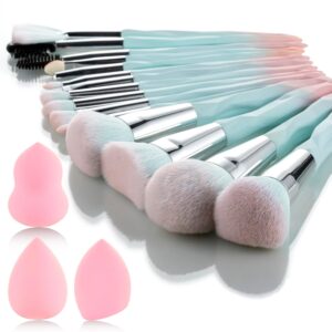 Pink Blue Gradient Makeup Brushes and Makeup Sponges Set 18Pcs/Set ??Soft Synthetic Fiber Makeup Brush Set??Suitable for Beginners/Makeup Artists, Valentine's Day, Christmas gifts