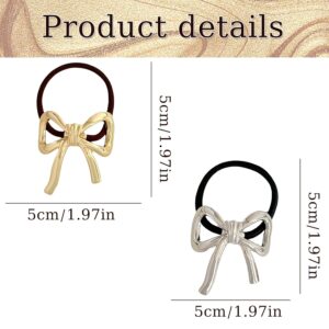 Hair Ties for Women Bowknot Hair Ties for Girls Elegant Elastics Rubber Hair Scrunchies for Long Thick Gold Silver Metal Hair Ties Ponytail Holder Hair Accessories Gifts for Girls 2Pcs