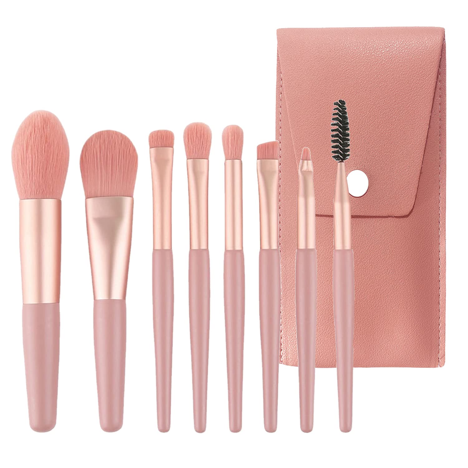 Makeup Brushes 8 Pieces Mini Makeup Brush Set, Makeup Brushes Foundation Blend Blush Concealer Eye Shadow Blend Eye Liner Makeup Brush Set for Travel Makeup Bag Compact and portable (Pink)