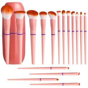 Travel Makeup Brushes ?C Professional and Durable 16-piece Set Detachable Rotating Handles, Eco-Friendly Design, Comes with Storage Barrel(Orange Travel Case)