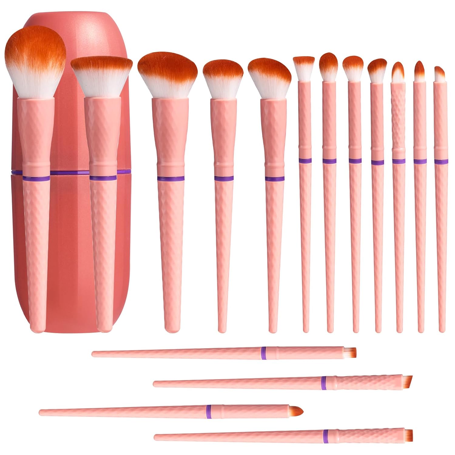 Travel Makeup Brushes ?C Professional and Durable 16-piece Set Detachable Rotating Handles, Eco-Friendly Design, Comes with Storage Barrel(Orange Travel Case)