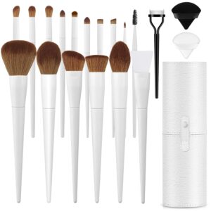 Makeup Brushes With Case 20PCs Professional Makeup Brush Set, Foundation Powder Eyeshadow Brush Set Eyebrow Concealer Contour Travel Brushes Kit with Holder & 2 Powder Puff-White