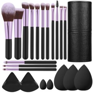 14 Pcs Travel Makeup Brush Set Portable Mini Makeup Brushes Make up Brush with Case,5 Pcs Makeup Sponge Mother's Day Gift for Foundation Powder Concealers Eye Shadows(Black)