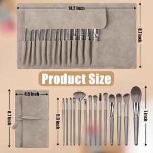 14 Pcs Makeup Brush Set, Professional Eye and Face Foundation Brush Set, Eyeshadow Brushes, Cosmetic Brushes, with Pu Bag, Grayish