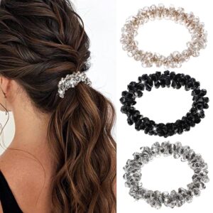3 Pcs Rhinestone Hair Ties Pearl Hair Scrunchies Elastic Crystal Ponytail Holder Fancy Beaded Hair Band Stretchy Pretty Hair Ropes for Women Girls Accessories
