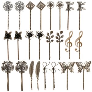 24 Pack/12 Pairs Pretty Brown Bronze Vintage Retro Leaf Flower Butterfly Hair Pins Decorative Bobby Pins Fancy Hairpin Cute Hair Clips Thin Fine Short Hair Barrettes Accessories for Women Girl